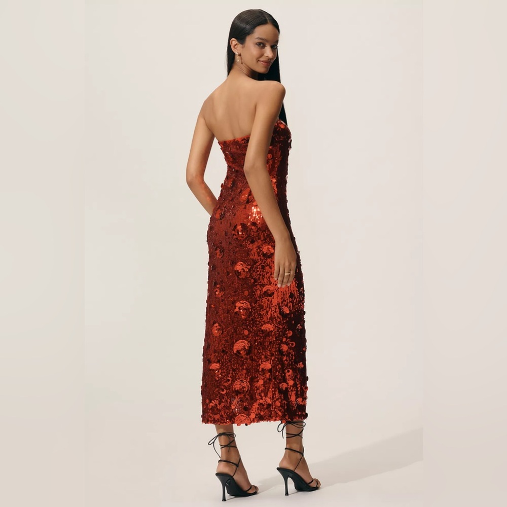 Anthropologie Strapless Red Sequin Dress